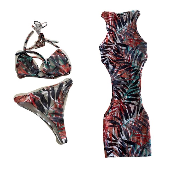 Multicolor Tropical Floral Print Mesh Bikini and Skirt Set - Picture 8 of 8